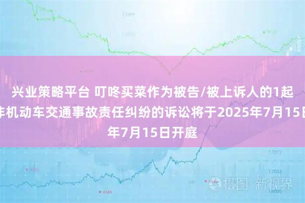 兴业策略平台 叮咚买菜作为被告/被上诉人的1起涉及非机动车交通事故责任纠纷的诉讼将于2025年7月15日开庭