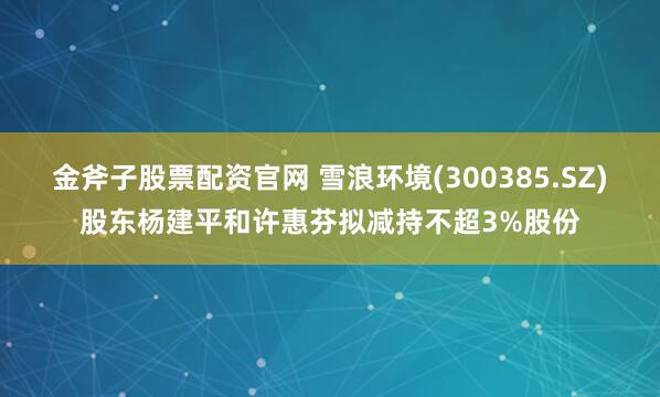 金斧子股票配资官网 雪浪环境(300385.SZ)股东杨建平和许惠芬拟减持不超3%股份